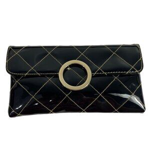Joan Rivers Beauty Women's Glossy Black & Gold tone buckle Evening Clutch Sz S